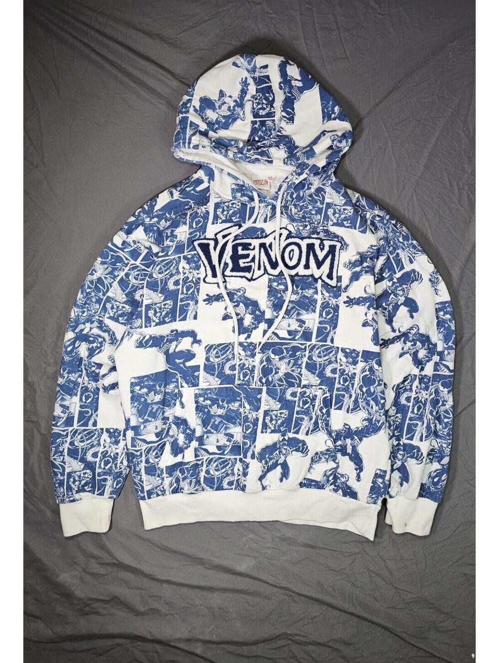 Venom Blue White Graphic Hoodie Size M Pullover